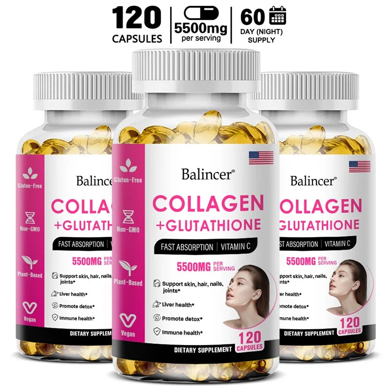Glutathione Collagen Capsules – Antioxidant Skin Supplement Collagen Supplement Qst 120 count-3 bottle
