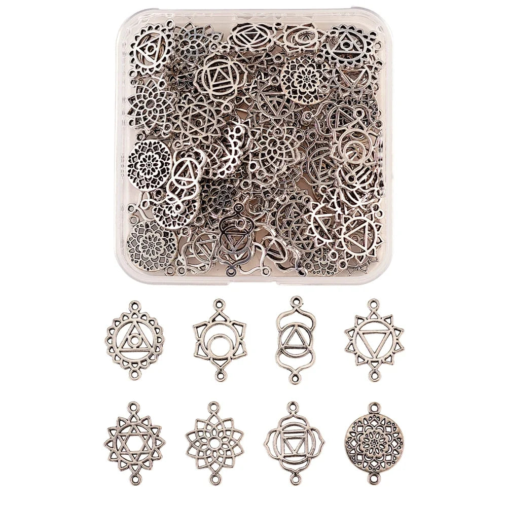 PandaHall 80pcs Tibetan Flower Chakra Alloy Charms for Jewelry Jewelry Making Charms Qme