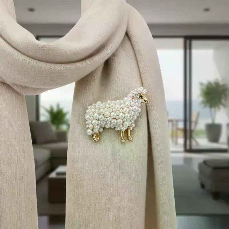 Sheep Animal Brooch Pin – Pearl & Rhinestone Lapel Pin Lapel Pin Brooch Qme