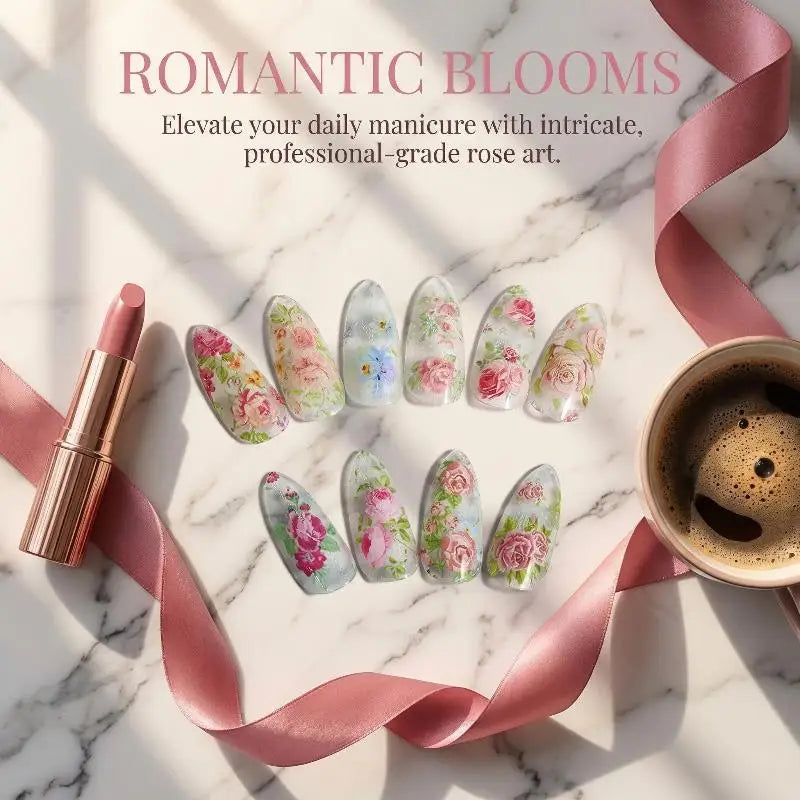 Floral Nail Transfer Foil Stickers – DIY Rose Manicure Art Nail Art Foil Qme