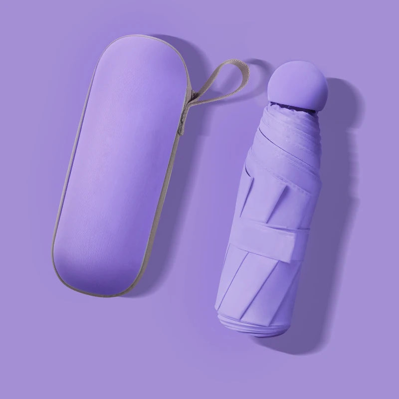 Ultralight Mini Capsule Umbrella – UV Protection, 5-Fold Compact Travel Umbrella Qst Lilac Purple 6K Iron