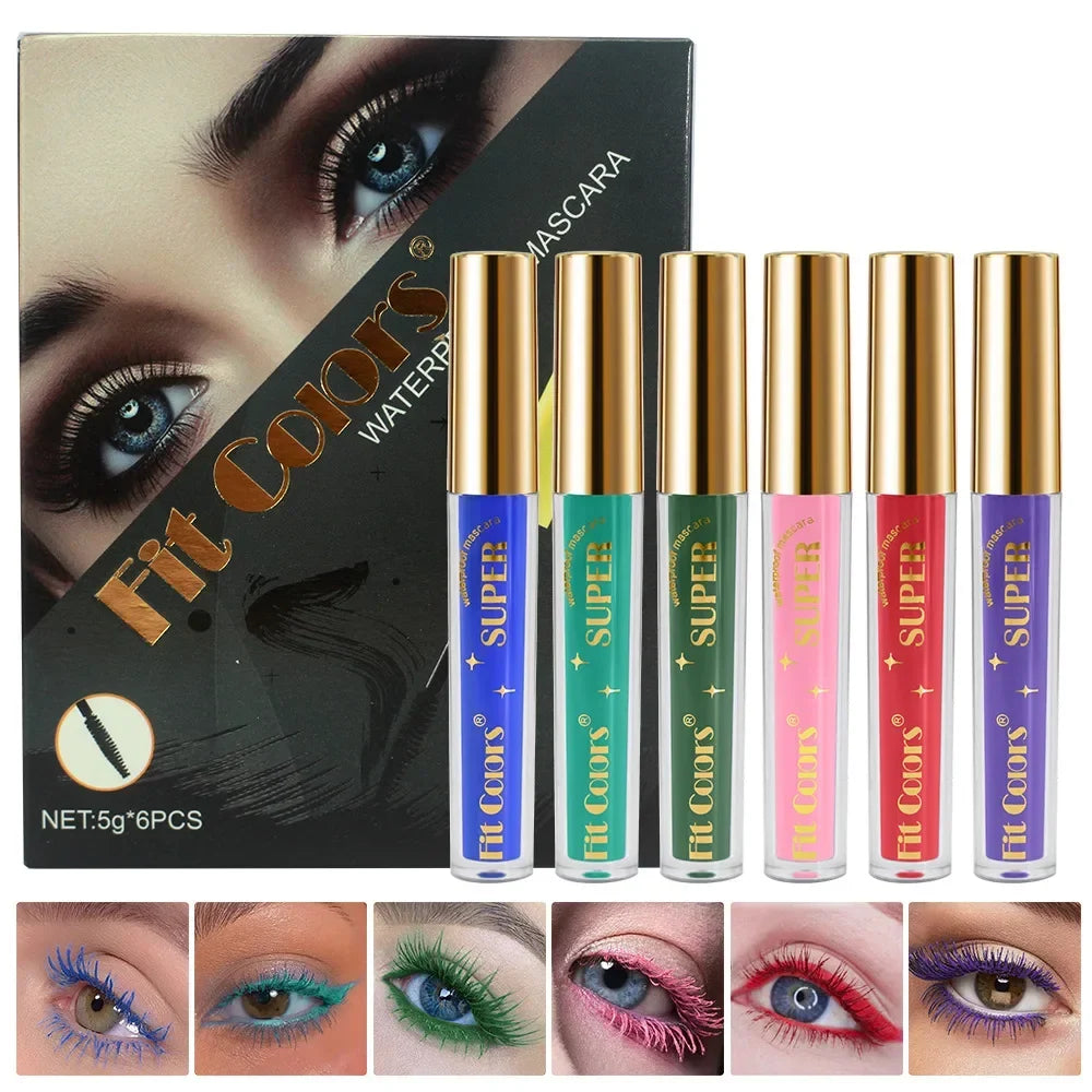 6-Color Waterproof Mascara Set – Curling, Blue & Green Shades Colored Mascara Set Qme
