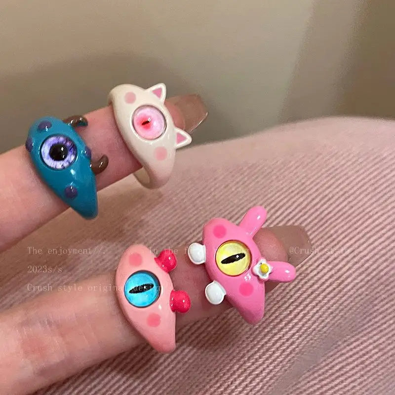 Cute Cartoon Cat Monster Resin Open Ring – Fun Statement Jewelry Novelty Fashion Ring Qme