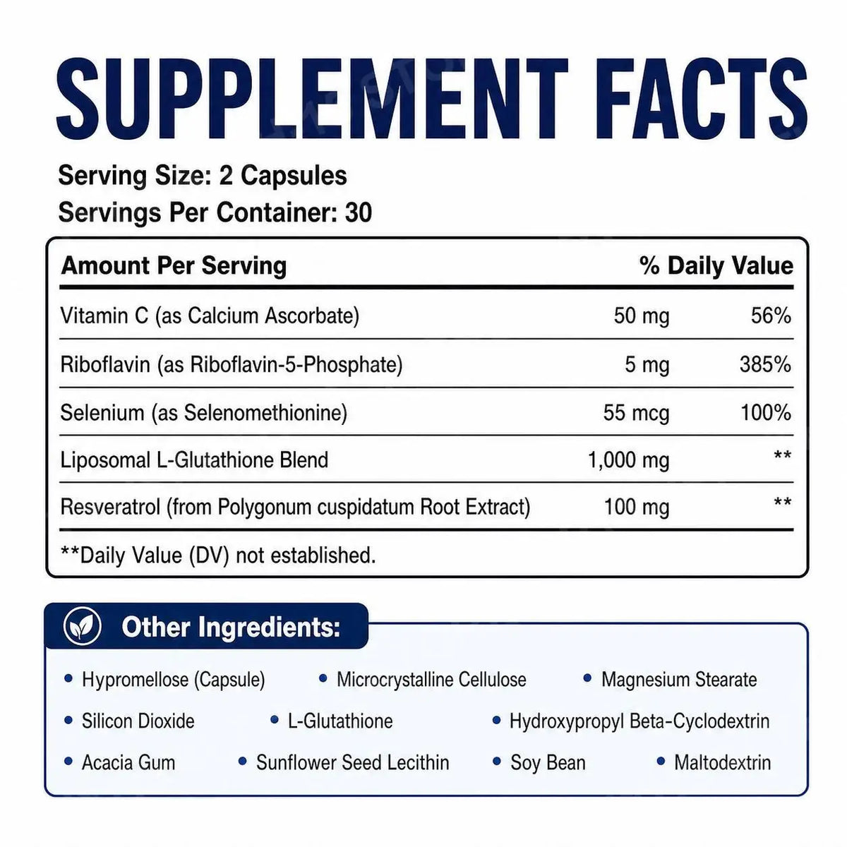 Liposomal Glutathione Capsules with Resveratrol & Vitamin C 60ct Antioxidant Supplement Qst