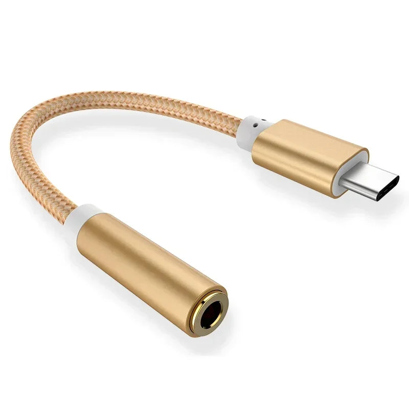 USB-C to 3.5mm Audio Jack Adapter for Wired Headphones USB-C Audio Adapter Qme golden