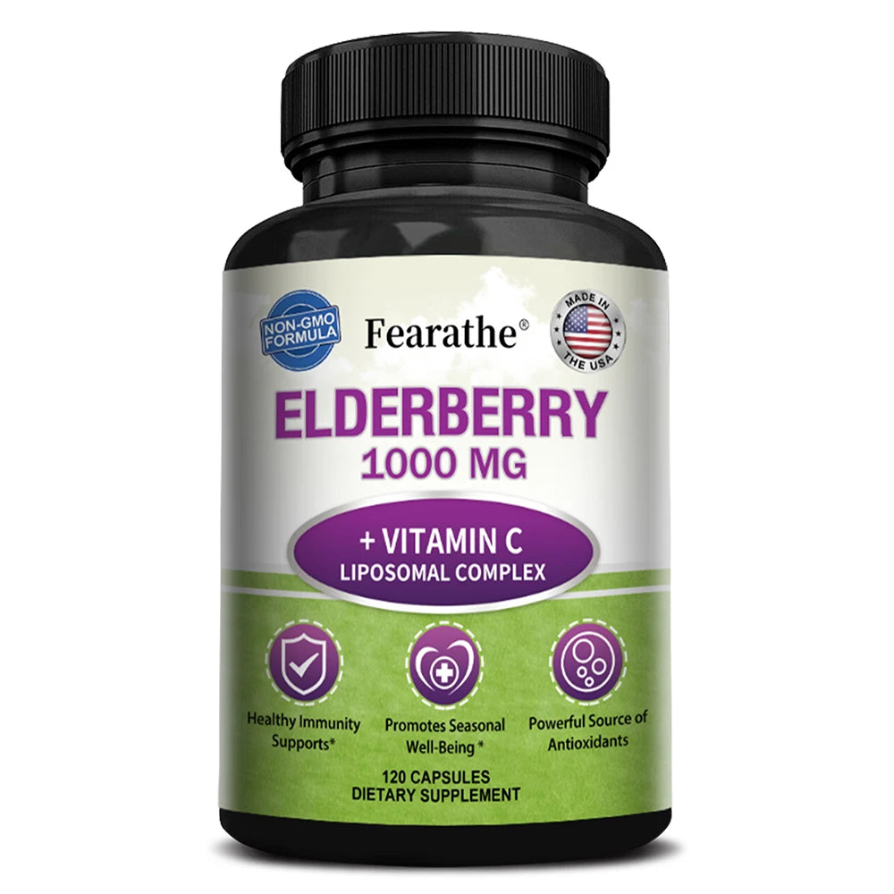 Fearathe Black Elderberry Capsules – Antioxidant Supplement Herbal Supplement Qst 120 count-1 bottle