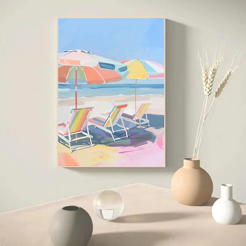 Pink Ocean Waves Seascape Canvas Wall Art – Beach Poster Canvas Wall Art Qst