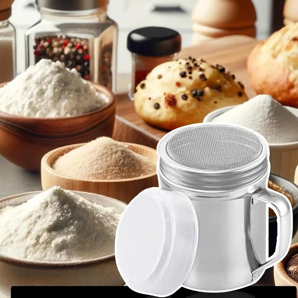 Stainless Steel Powder Shaker Bottle with Dust-Proof Lid Powder Shaker Bottle Qme