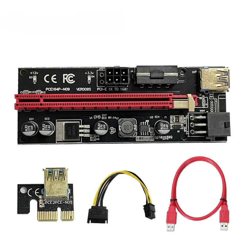 PCIe 1X to 16X Riser Card Dual 6-Pin USB 3.0 Extender Adapter PCIe Riser Card Qme