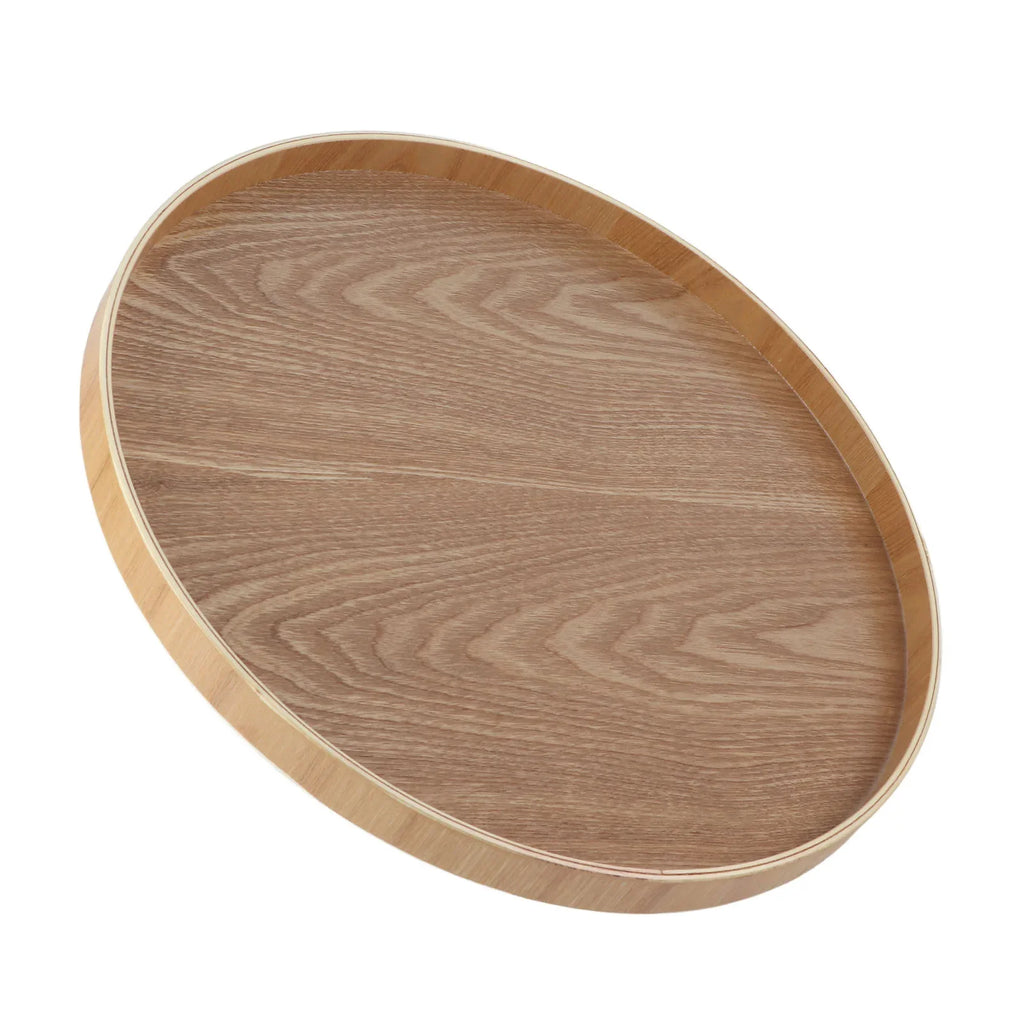 Round Solid Wood Serving Tray 14.76" – Tea, Coffee & Snack Tray Wooden Serving Tray Qme