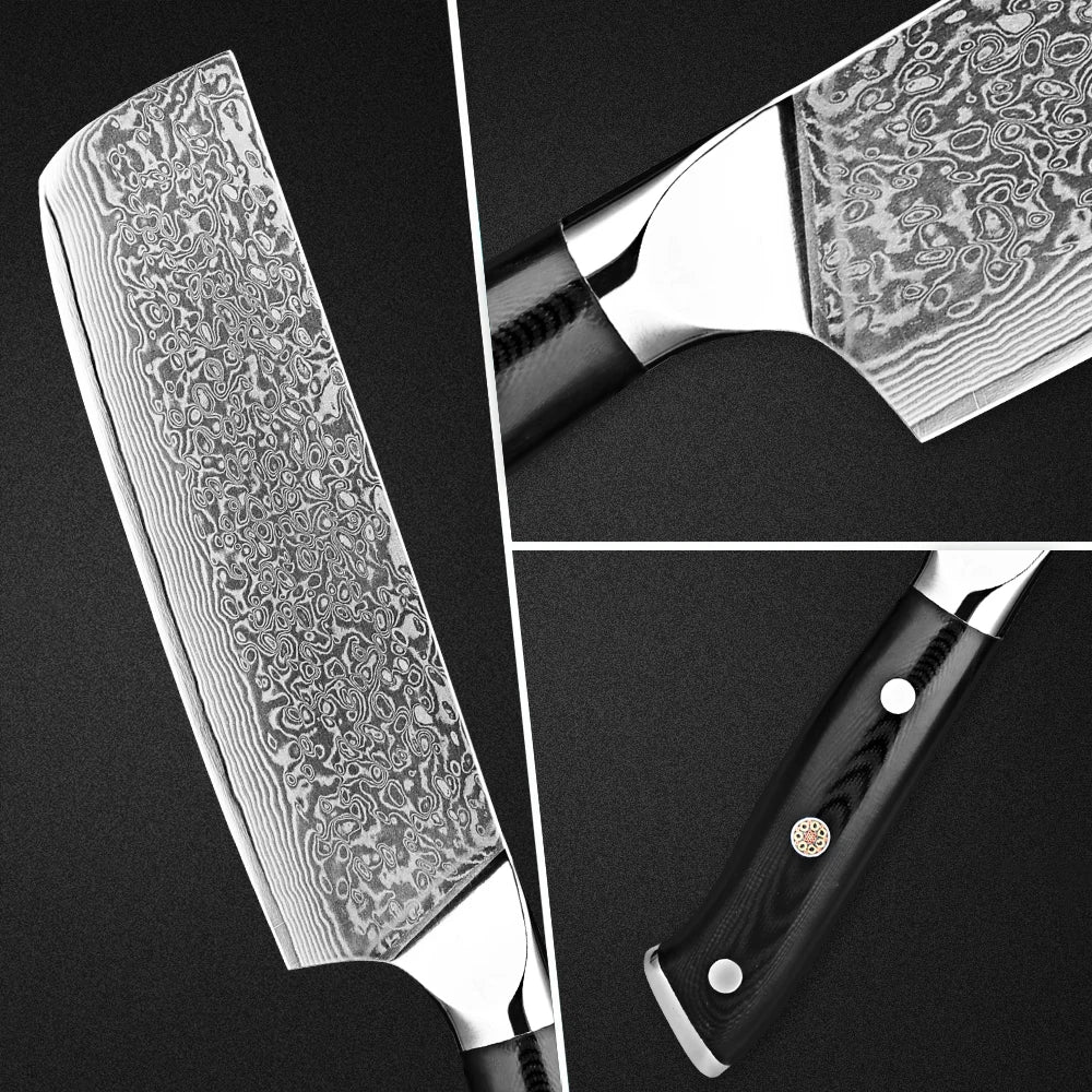 XITUO 7" Damascus Nakiri Knife – 67-Layer VG10 Steel & G10 Handle Damascus Nakiri Knife Qst