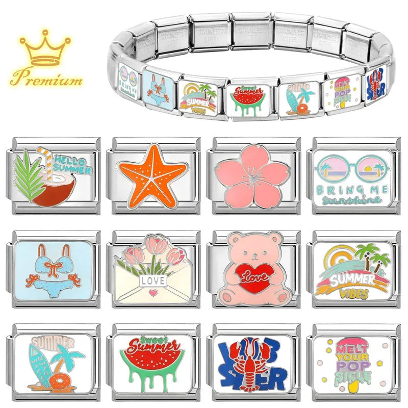 Italian Charm – Glaze Red Heart Bear Bikini Coconut Tree 9mm Italian Bracelet Charm Qme