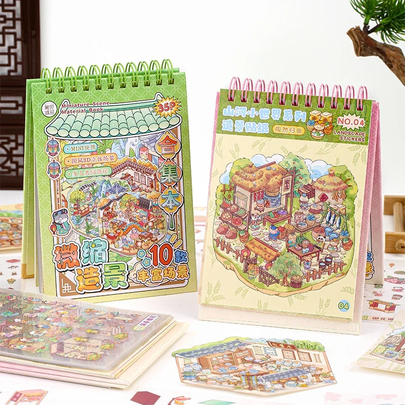 5D Cartoon Landscape Sticker Book – 35 DIY Scene Stickers DIY Sticker Book Qme