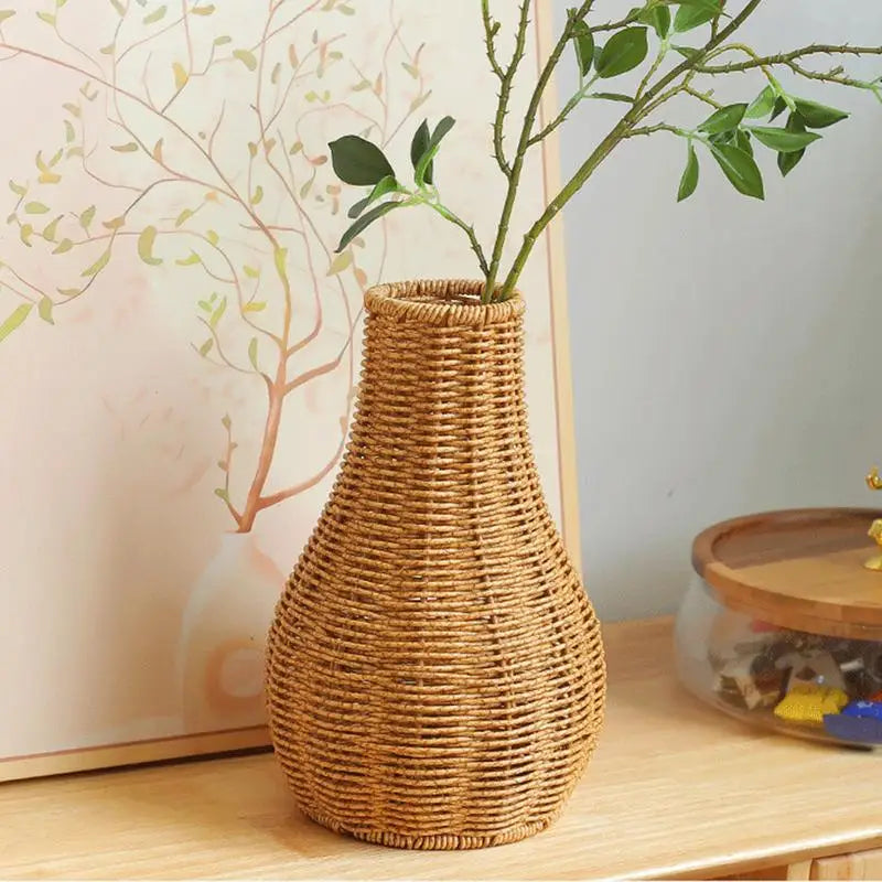 Rustic Boho Woven Vase | Pampas Grass Plant Holder Decorative Boho Vase Qme