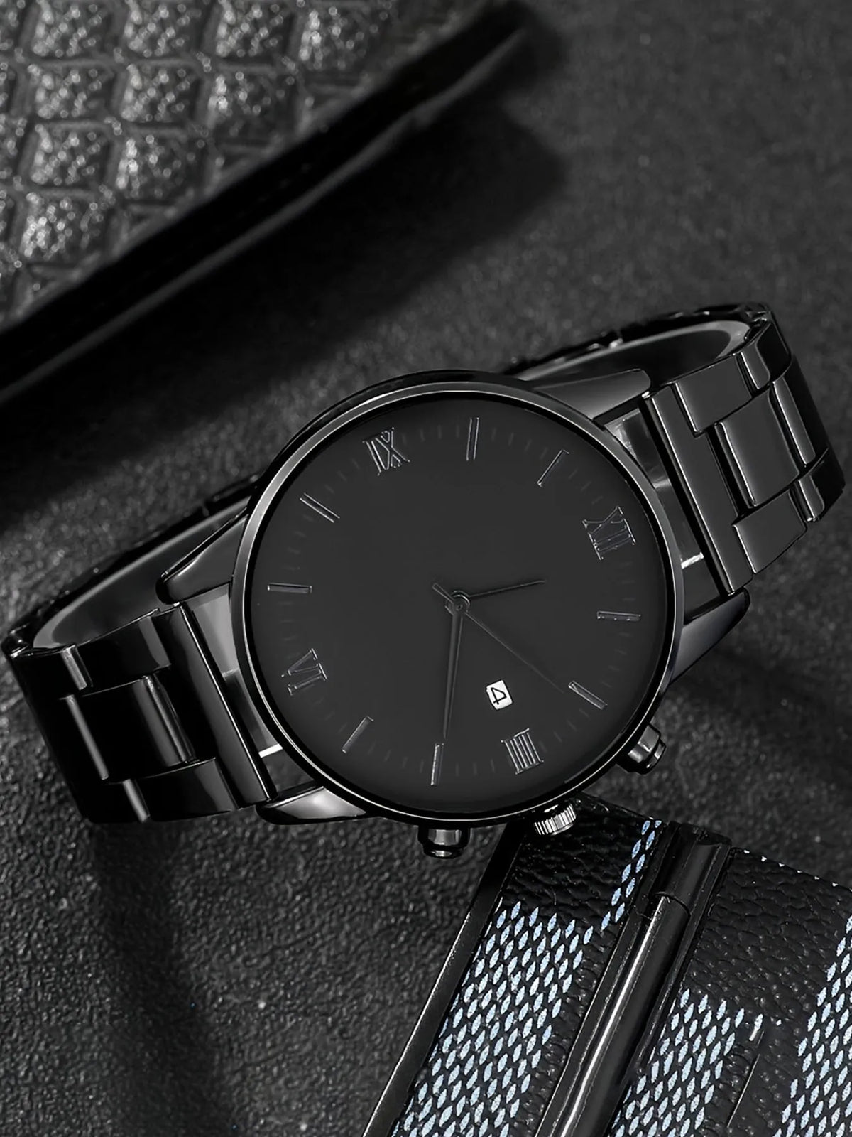 Men's Geneva 4-Piece Stainless Steel Watch & Bracelet Set Men's Jewelry Set Qme