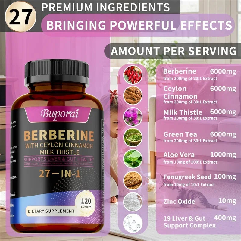 Berberine Ceylon Cinnamon Milk Thistle 27-in-1 Supplement Herbal Supplement Qst
