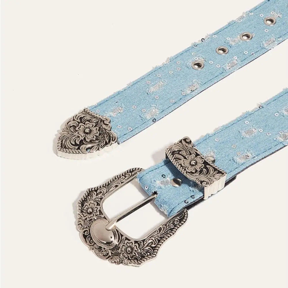 Korean Sequin Belt Y2K Harajuku Metal Buckle Aesthetic Women Sequin Fashion Belt Qme