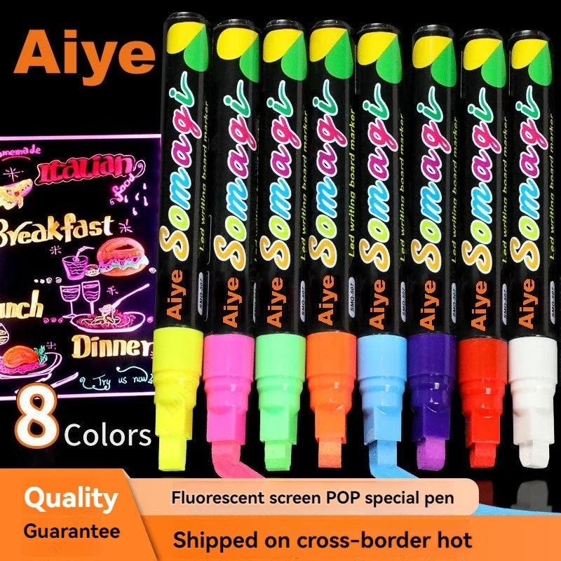 LED Erasable Fluorescent Chalk Marker Pens – 8-Pack Set Chalk Marker Pens Qme
