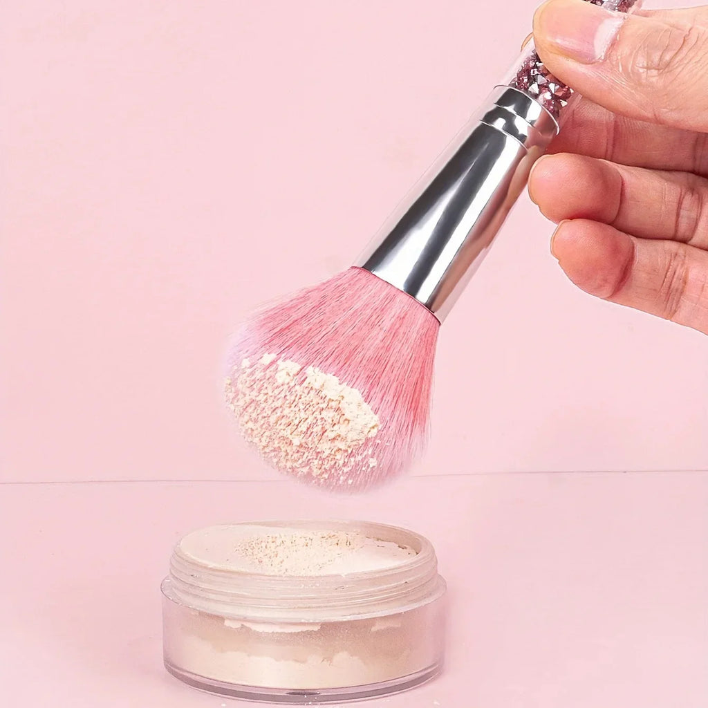 Glitter Rhinestone Handle Makeup Brush Set – Powder & Blush Makeup Brush Set Qme