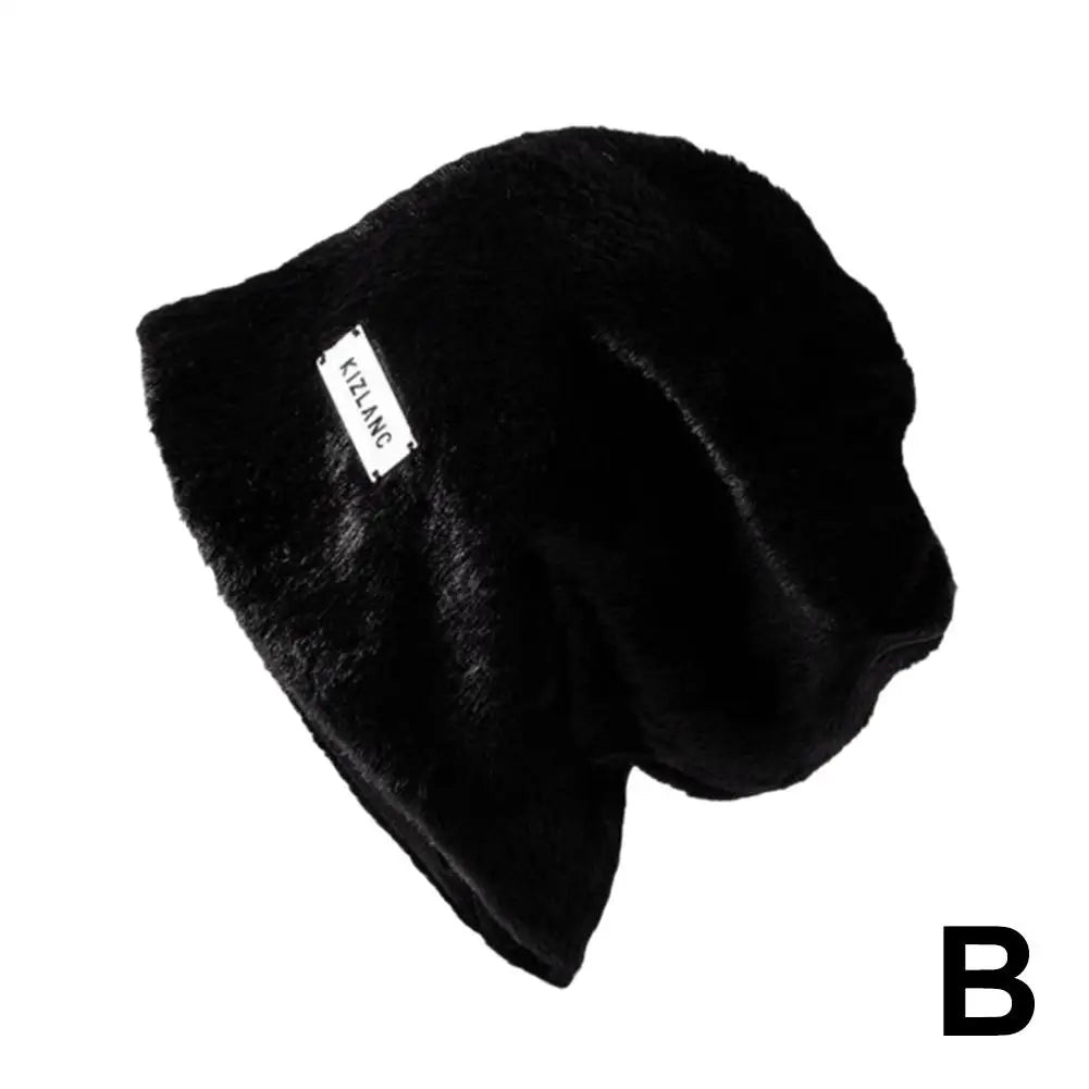 Women's Plush Fleece Baggy Beanie Hat – Warm Winter Skullcap Fleece Beanie Hat Qme Black One size