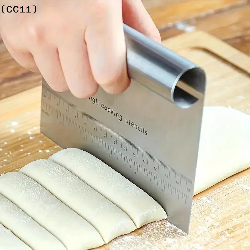 Stainless Steel Dough Scraper & Pizza Cutter with Measuring Scale Dough Scraper & Cutter Qme