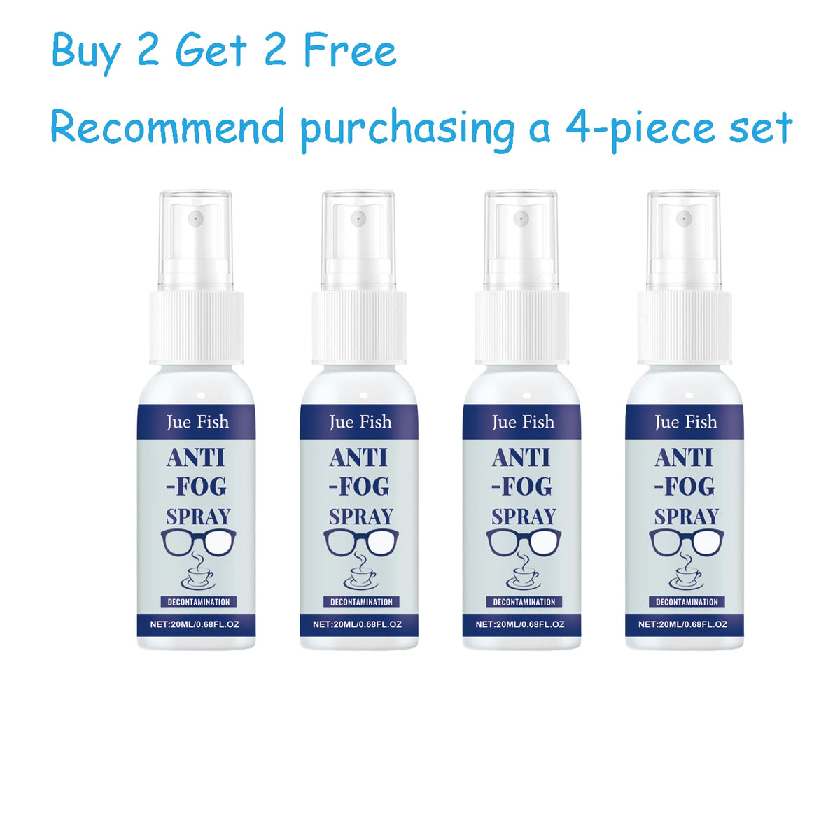 Jue-Fish Anti-Fog Spray for Eyeglasses – Clear Lens Formula Lens Cleaning Spray Qst 4 pcs