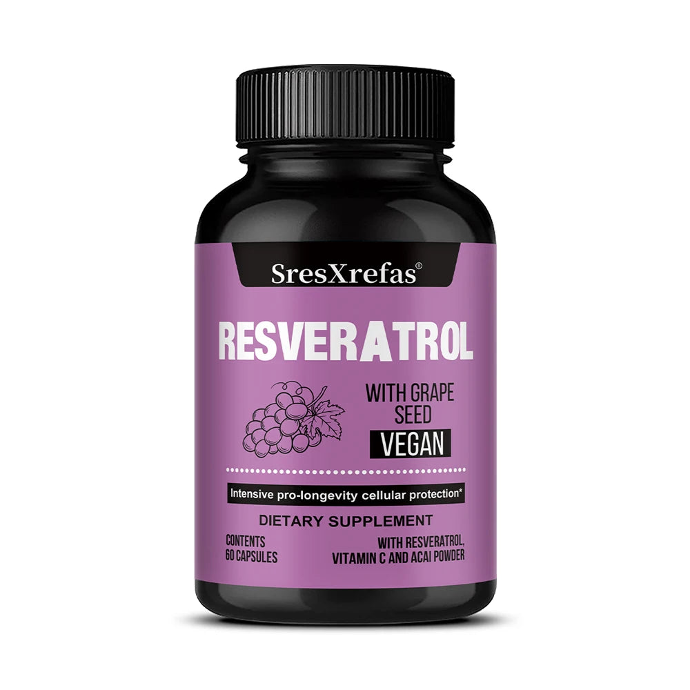 Resveratrol Capsules with Grape Seed Extract – Non-GMO Antioxidant Antioxidant Supplement Qst 60 count-1 bottle