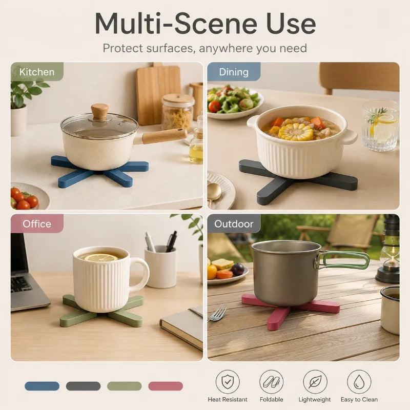 X-Shaped Folding Non-Slip Pot Mat & Placemat | 7 Colors Pot Mat Trivet Qme