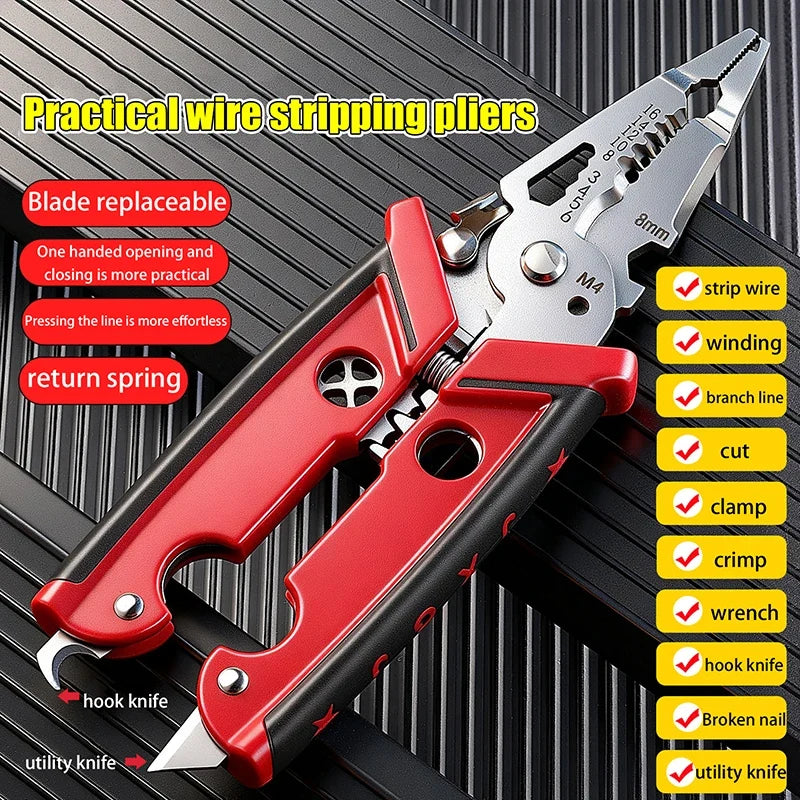 Wire Crimper Stripper Cutting Pliers | Cr-V Steel Electrician Tool Electrician Pliers Tool Qme