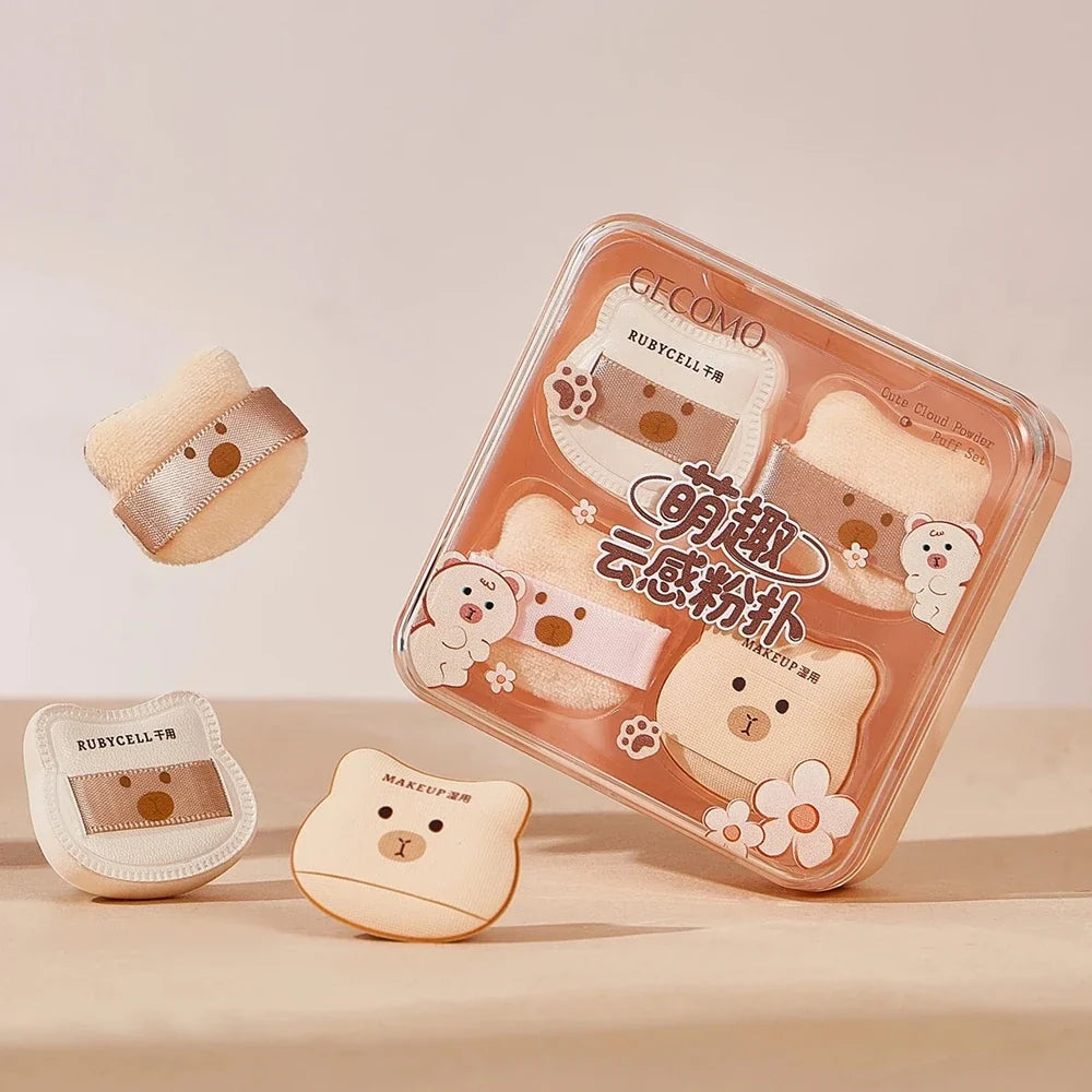 5-Pack Cute Bear Powder Puff – Soft Plush Wet & Dry Sponge Makeup Powder Puff Qme