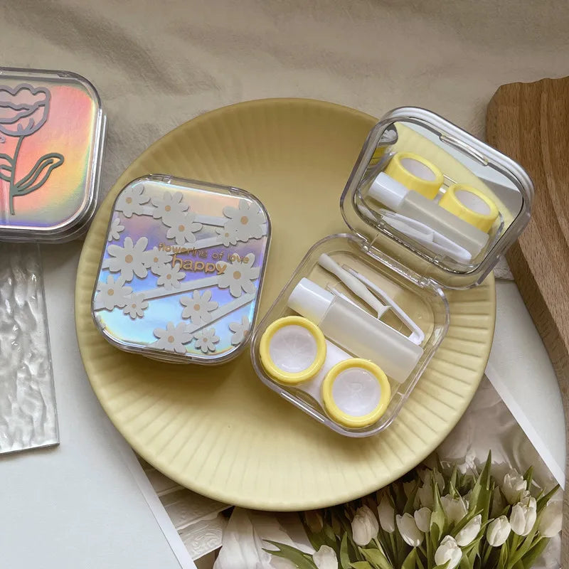Laser Contact Lens Case Travel Set with Mirror | Portable Box Contact Lens Case Qst