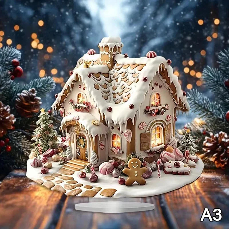 Acrylic Christmas Snowman House Rotating Desk Decor Christmas Desk Decor Qme A3
