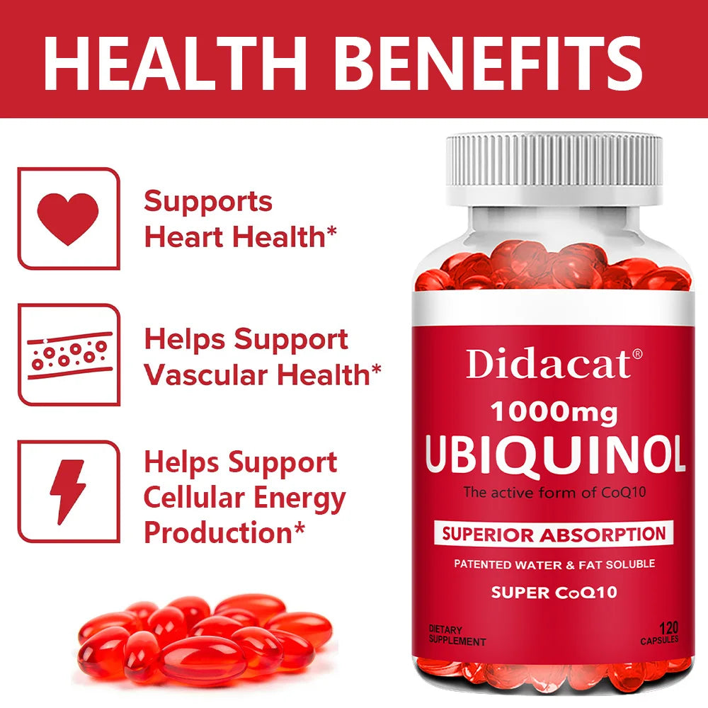 Ubiquinol CoQ10 1000mg Vegan Softgels – Daily Wellness Support CoQ10 Supplement Qst