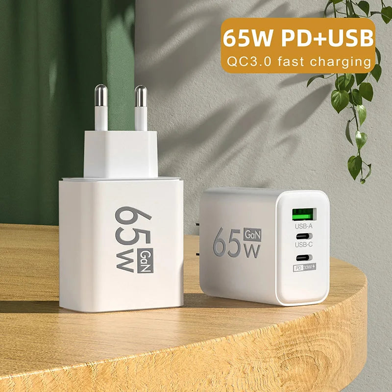 65W GaN USB-C Fast Charger EU/US Plug – Quick Charge 3.0 USB-C Wall Charger Qst