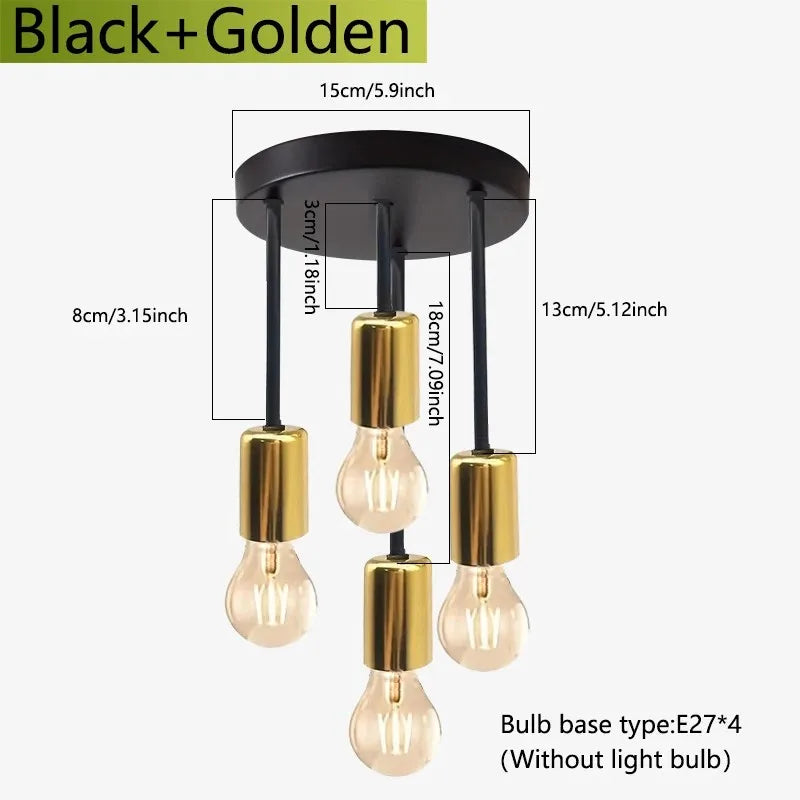 E27 Modern LED Ceiling Light Black Aluminum – Energy Saving LED Ceiling Light Qme 4 lights Black Gold
