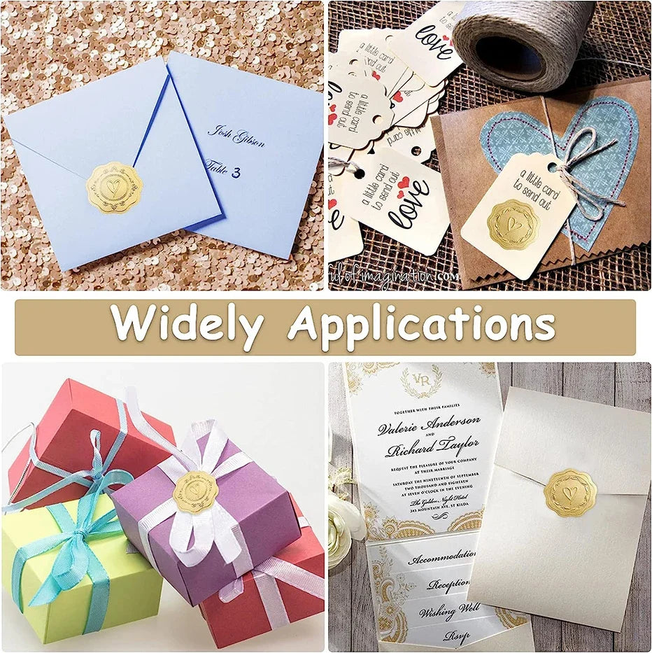 Gold Embossed Heart Envelope Seal Stickers – 100 Pcs Envelope Seal Stickers Qme