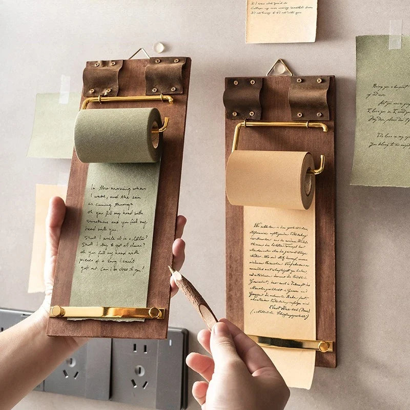 Retro Wooden Clipboard Hangable Roll Paper Notepad | 4 Colors Wooden Notepad Clipboard Qme