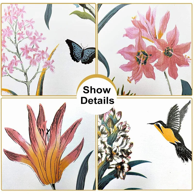 Peel & Stick Floral Bird Wallpaper – Pink Flower Wall Decor Peel & Stick Wallpaper Qme