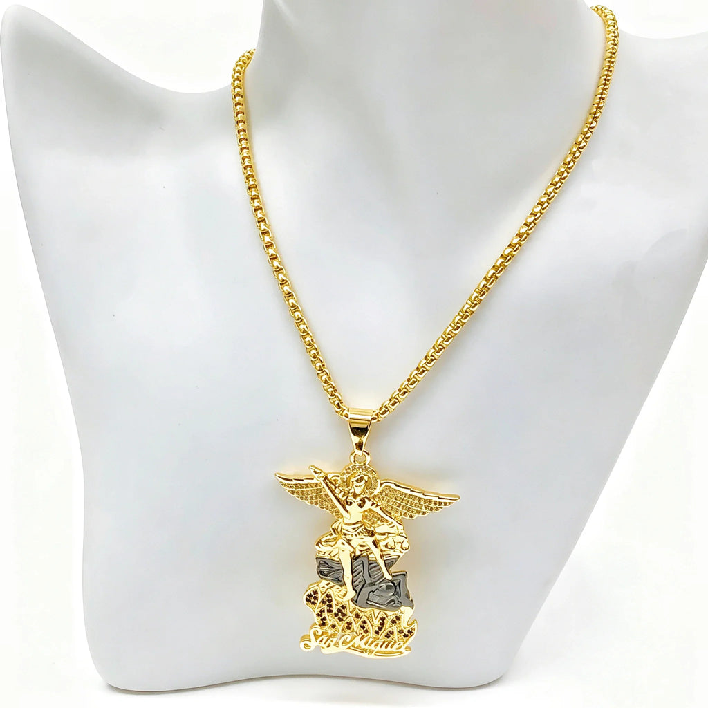 San Miguel Archangel Necklace – Rose Gold Stainless Steel Pendant Necklace Qme