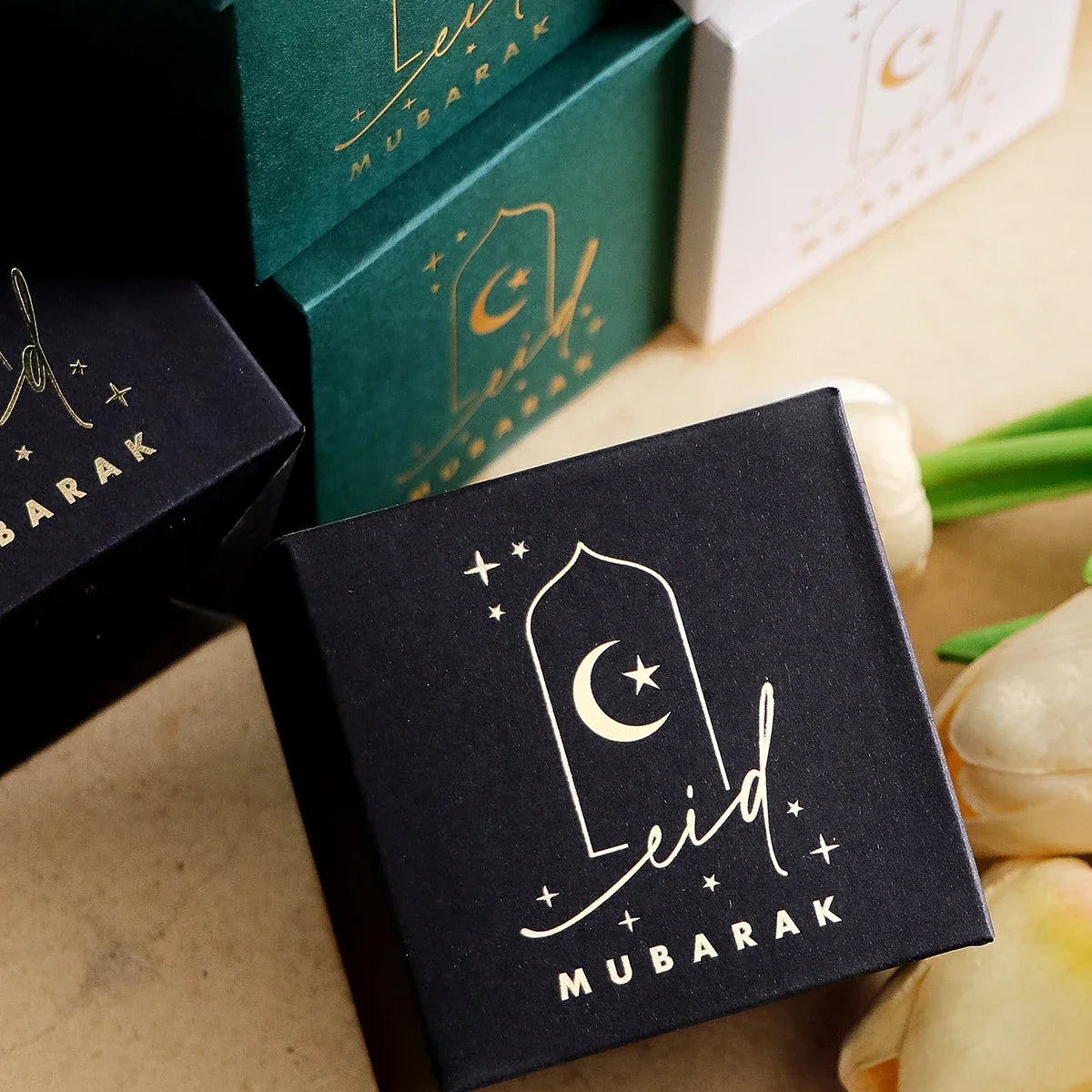 10 Elegant Mini Gift Boxes | Gold Crescent Star Design Mini Gift Boxes Qme