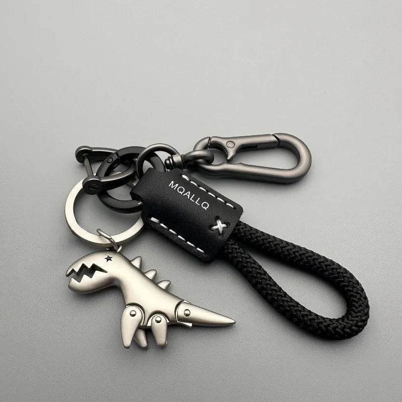 Cute Dinosaur Keychain – Zinc Alloy & Leather Rope Charm Novelty Keychain Qme