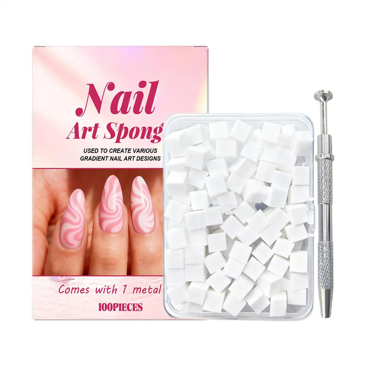100 Soft Square Nail Art Sponges with Grabbing Pen Nail Art Tools Qme