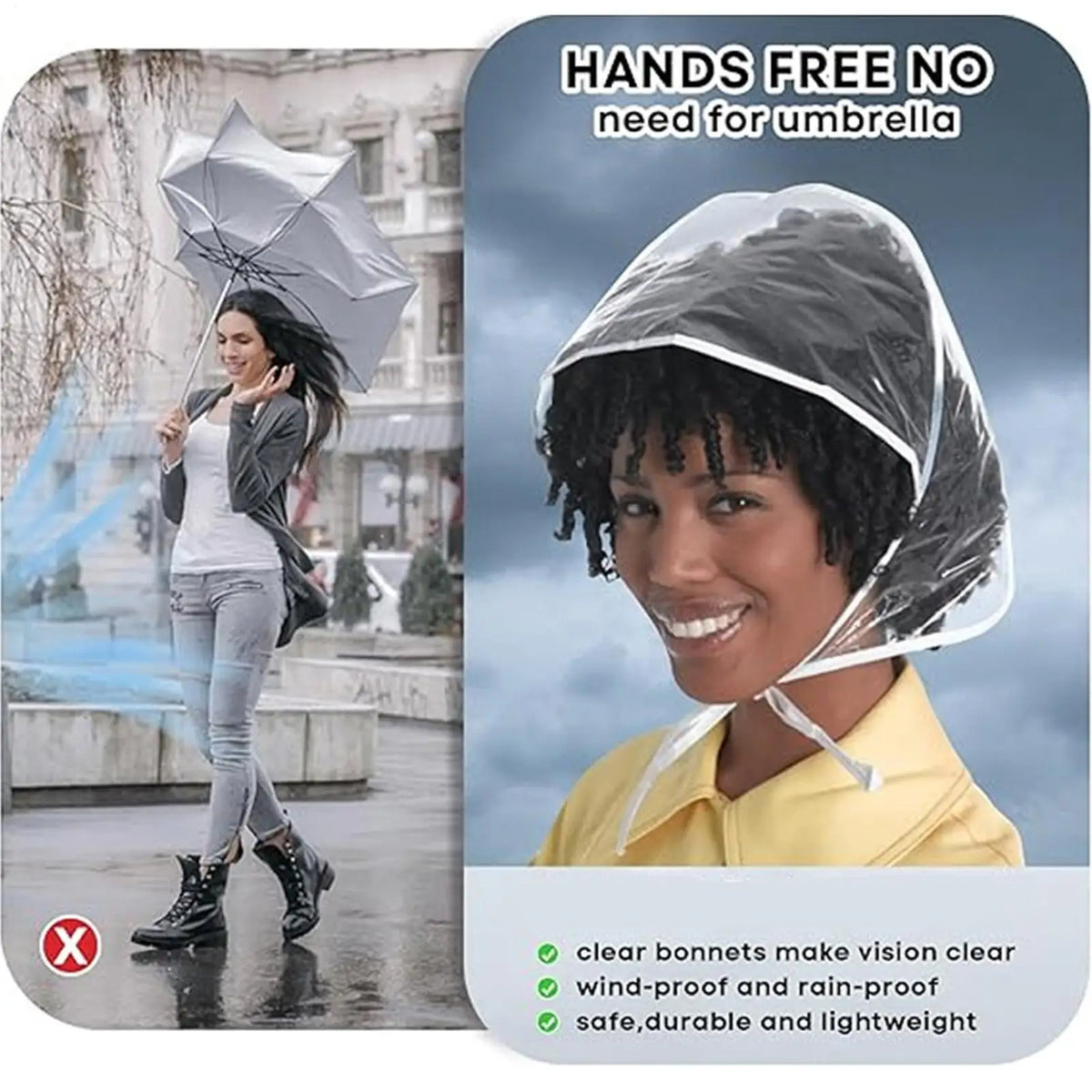Transparent Waterproof Rain Hat with Brim | Reusable Women's Waterproof Rain Hat Qme