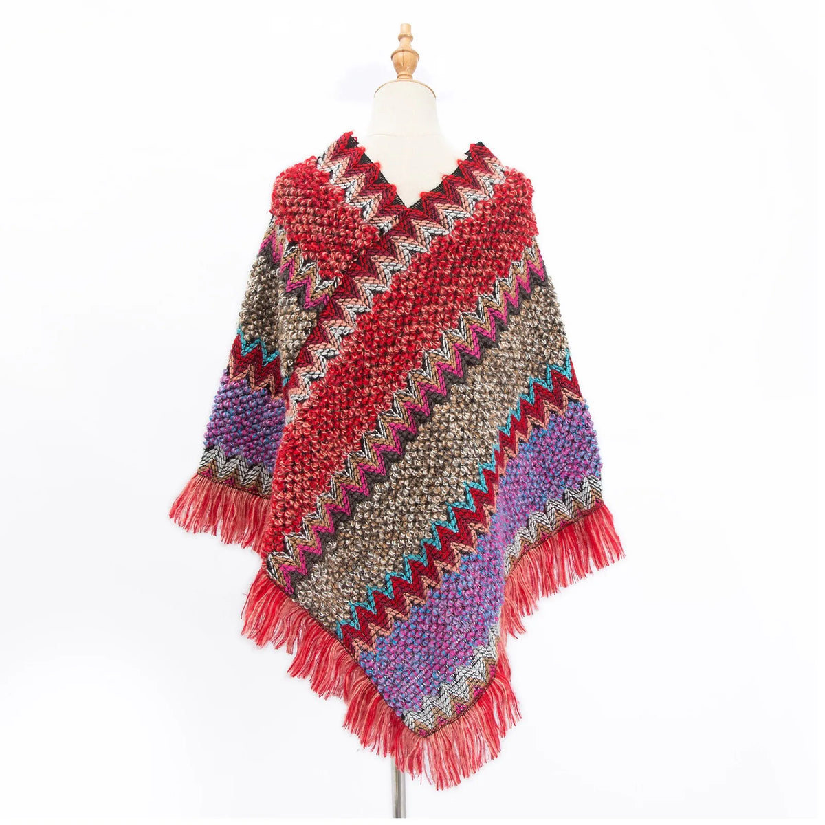 Women's Ethnic Knitted Tassel Poncho Cape Shawl Wrap Knitted Poncho Shawl Qme
