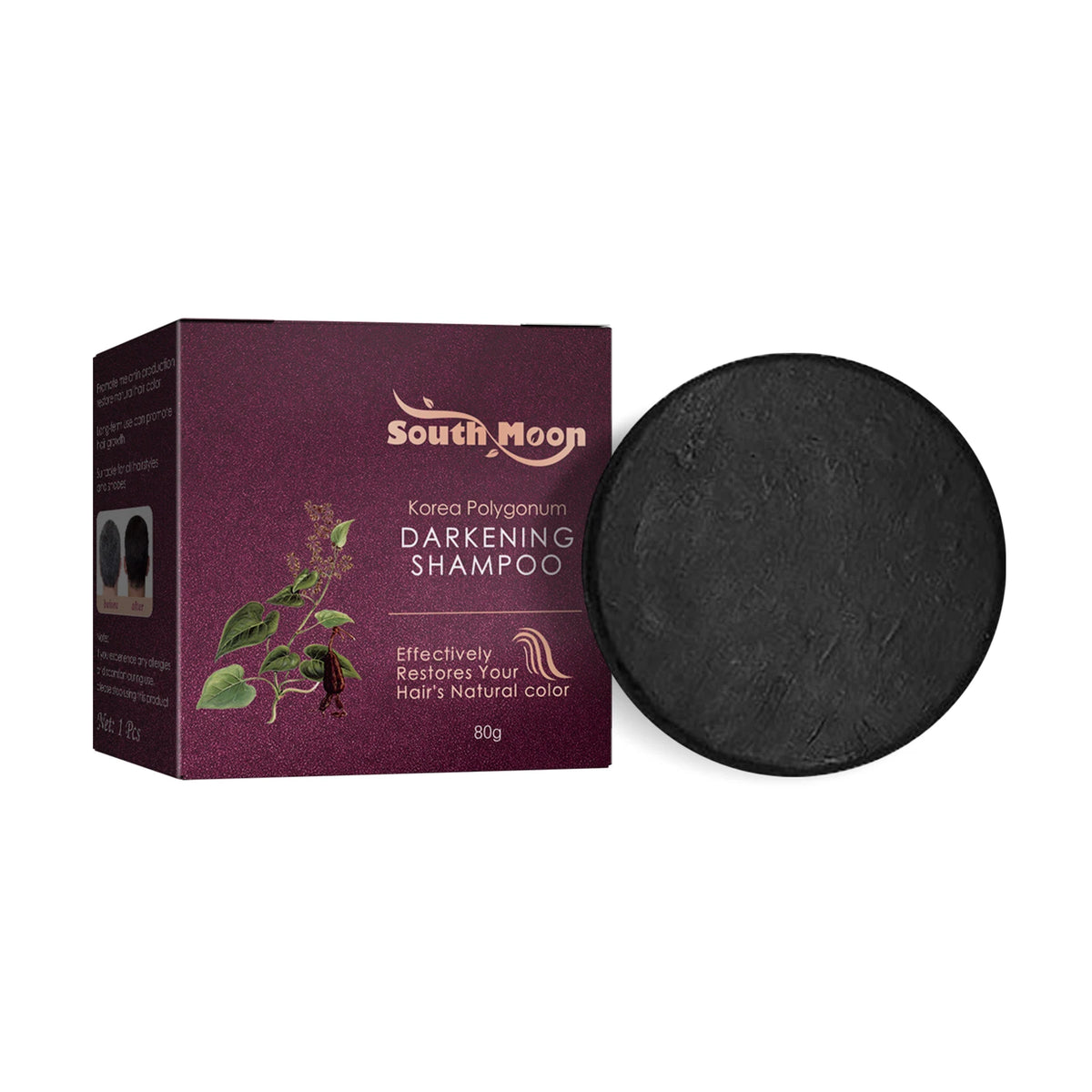 South Moon Polygonum Hair Darkening Shampoo Bar | Anti-Dandruff Hair Darkening Shampoo Bar Qst 80g boxed