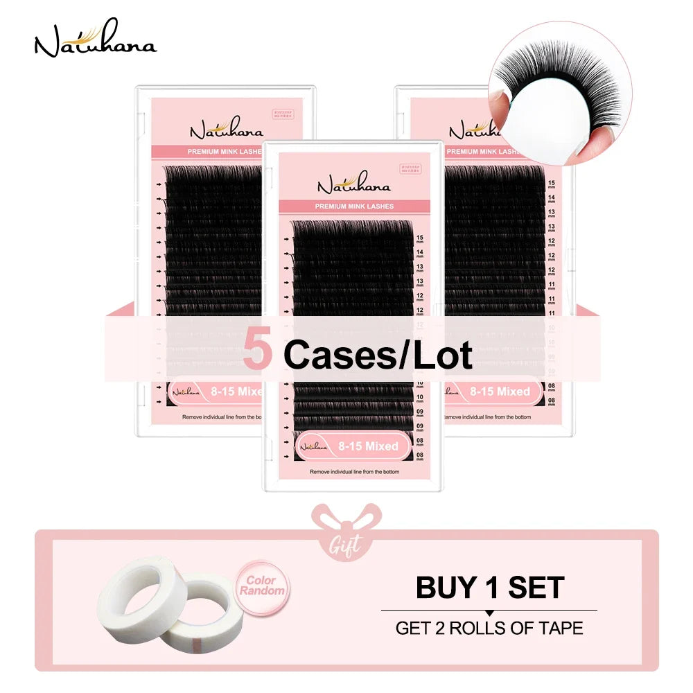 NATUHANA Faux Mink False Eyelashes 5 Trays Mixed Matte False Eyelashes Qme B 0.05mm 8-15Mix