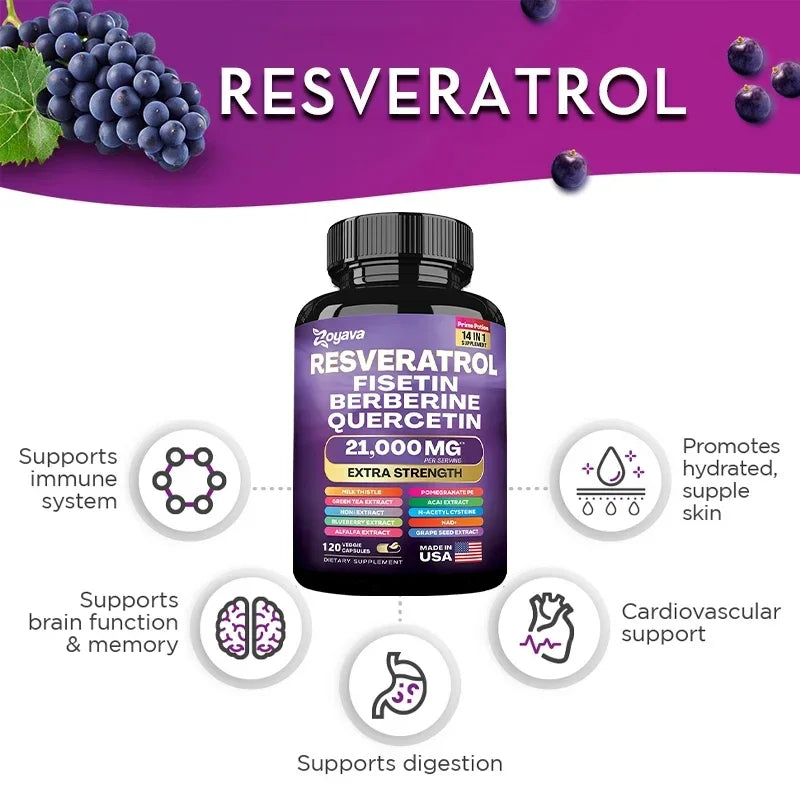Resveratrol 14-in-1 Capsules – Antioxidant & Immune Support Antioxidant Supplement Qst