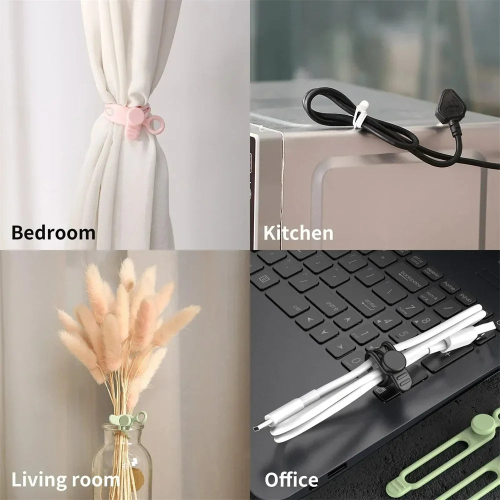 10 Reusable Silicone Cable Ties | Stretchable Wire Organizer Silicone Cable Ties Qme