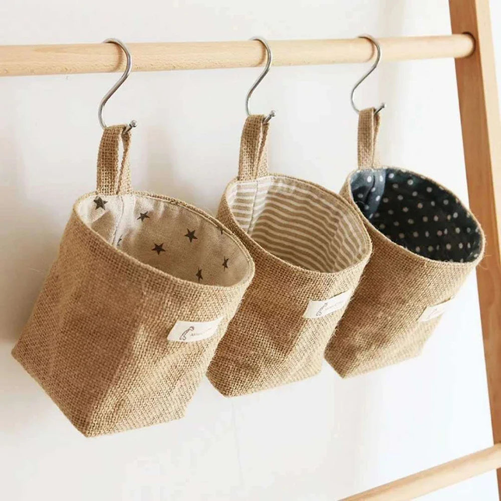 Nordic Hanging Wall Pocket Storage Basket – Cotton Linen Wall Storage Basket Qme