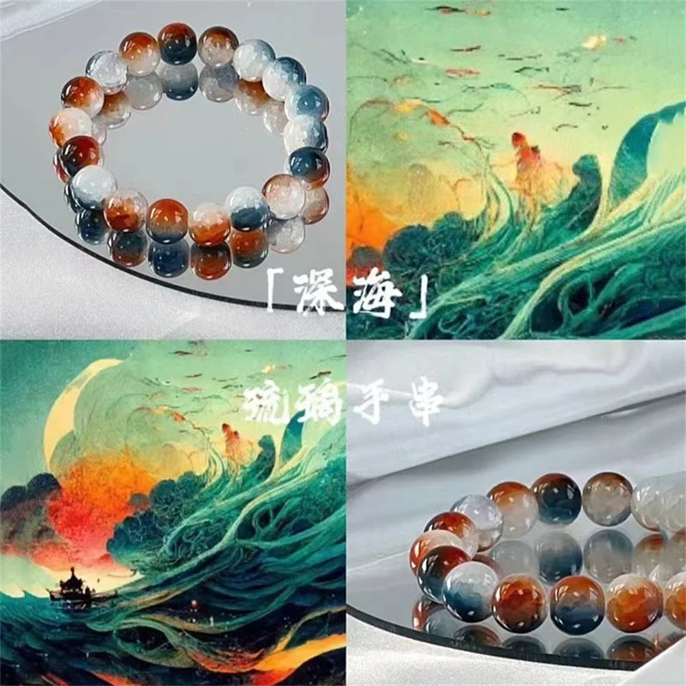 Cherry Blossom Gradient Glazed Glass Bracelet | 6 Colors Beaded Glass Bracelet Qme Dark Gold